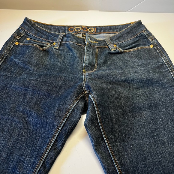 COOJI Low Rise  Stretch 5/6 Dark Wash 30’L  Flare Leg Embroidered Logo - Picture 2 of 6